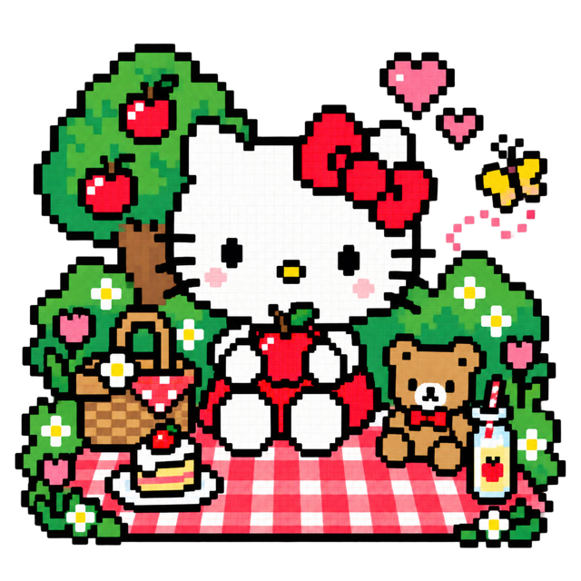 Hello Kitty 野餐个人使用像素图